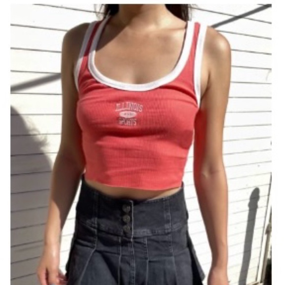 Red Tank Top and Black Pleated Skirt
